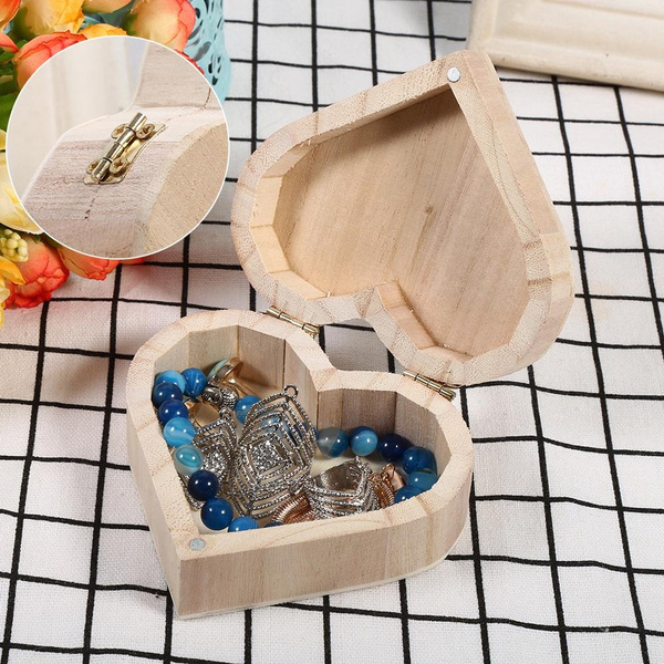 New Lovely Wooden Heart Shaped Jewelry Storage Box Packaging Carrying
