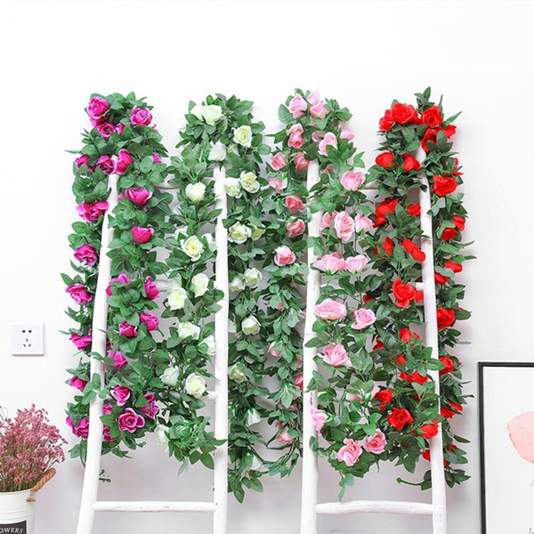 Artificial Floral Garland 245Cm Fake Rose Vine Hanging Rose Garland For ...