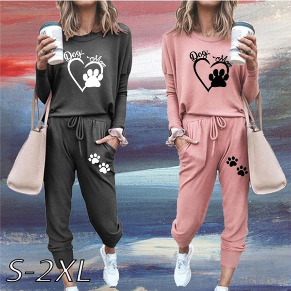 New Trending Cute Dog Mom Womens Suit Tops Pants Two-piece Outfits Womens  Jogging Tracksuits Winter Coat Jacket Womens Hoodie Pullover Sets