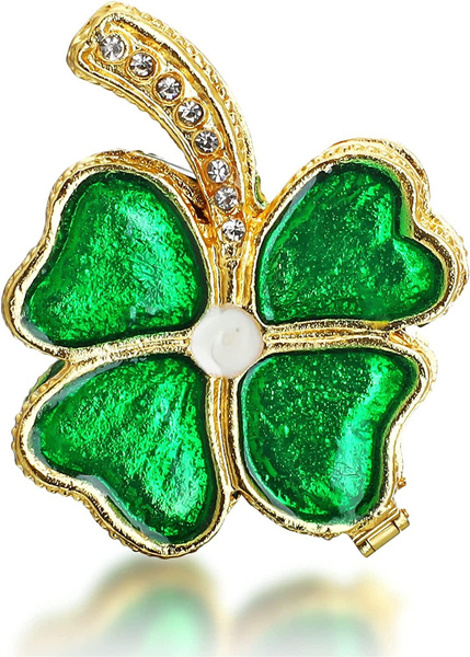 Four Leaf Clover Trinket Boxes Hinged Jeweled Enameled Decorative ...