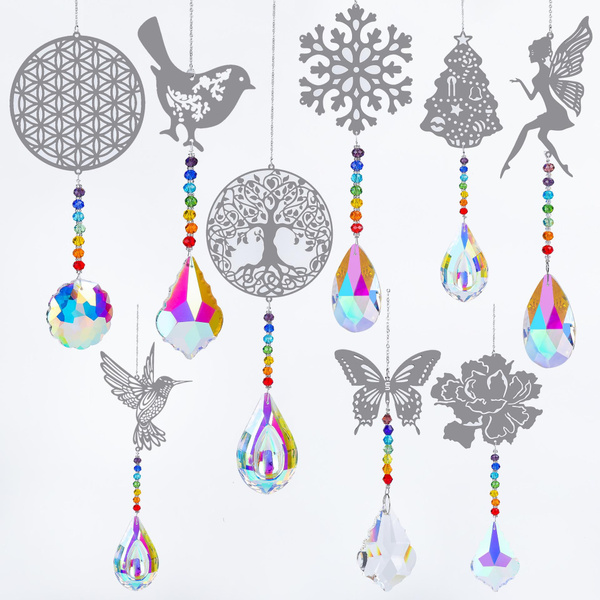 Sun Catchers, 10 Pcs Crystal Suncatcher Prism Hanging Kit with Chain Rainbow Maker