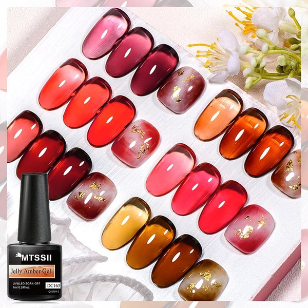 MTSSII 7ml Jelly Amber Gel Nail Polish Brown Crystal Translucent Nail ...