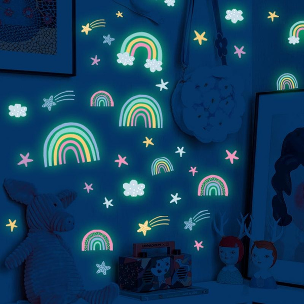 1 Sheet Cartoon Rainbow Cloud Luminous Wall Stickers For Kids Rooms