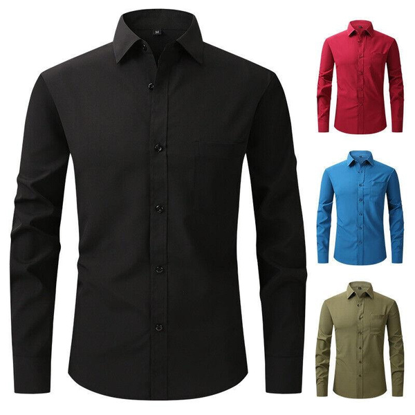 Mens Dress Shirts Clothes Long Sleeve Formal Business Work No Iron