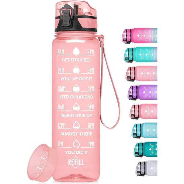 Geritto Motivational Water Bottle with Time Marker, 32 Oz BPA Free ...