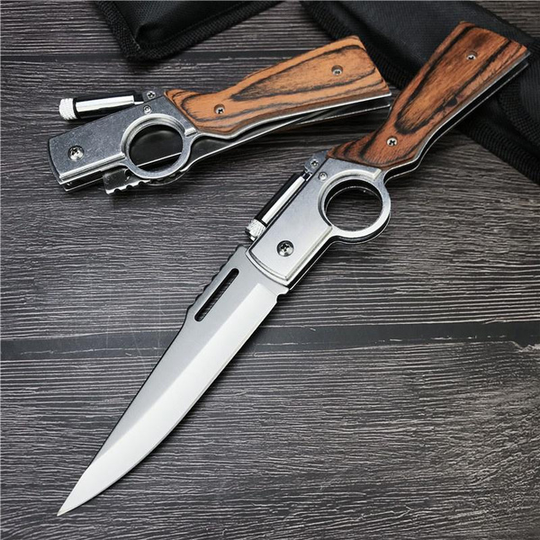 Tactical AK Gun Style Spring Assisted Knives Switchblade Pocket Folding Knife Color Wood