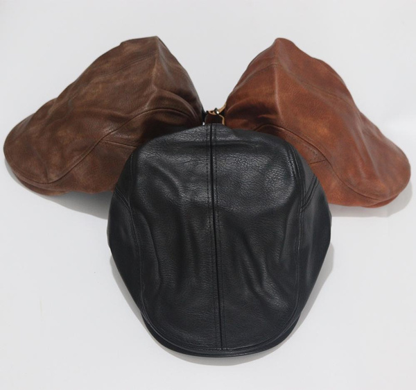 Mens Newsboy Caps Leather Golf Hats for Men Ivy Flat Cap Driving