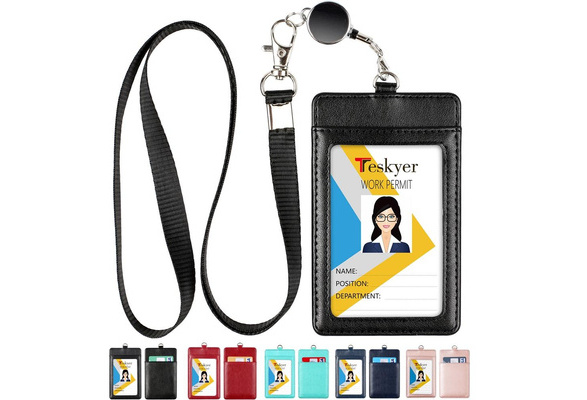 Teskyer ID Badge Holder with Retractable Lanyard, Easy Swipe Premium PU  Leather ID Card Holder with 2 Card Slots for Work ID, School ID, Metro Card  and Access Card : : Office