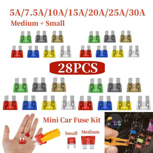 New 28pcs Mini Car Fuses Assortment Kit ,Blade Car Fuse Medium + Small
