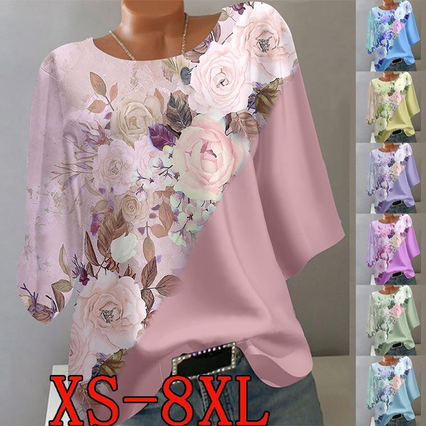 2023 Summer New Women's 3/4 Sleeve Patchwork Printed Sexy Casual T ...