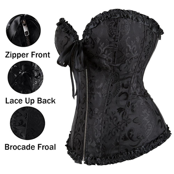 Fashion Women Body Shapewear Costumes Sexy Lingerie Women Pleated Corset Zip Lace Up Brocade