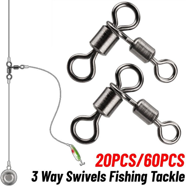 20PCS/60PCS 3 Way Swivels, Heavy Duty Fishing Cross Line TTurn Swivel