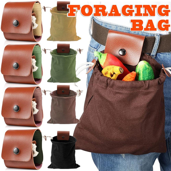 Foraging Bag Canvas Pouch Berry Fruit Picking Mushroom Storage Bag  Collapsible Outdoor Camping Pouch with Belt Drawstring Bushcraft Dump Pouch  for Camping Hiking Collecting Rock Shells Fruits Vegetables