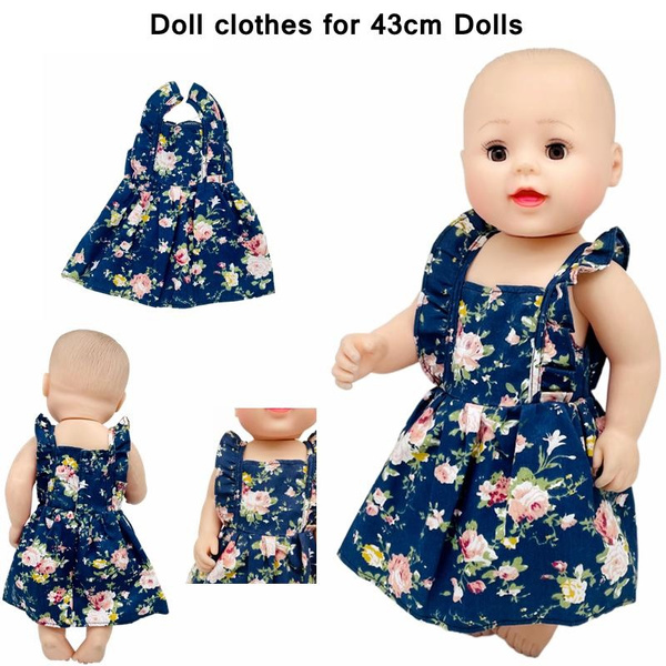 17 Inch Doll Clothes Doll Accessorie Navy Blue Flower Pattern Dress ...