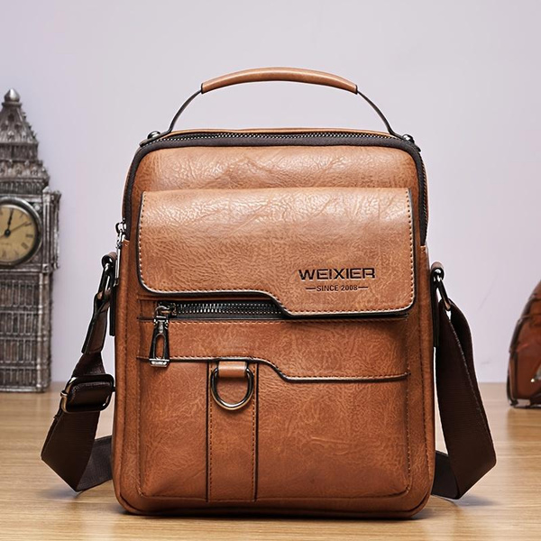 Crossbody Bag Men's Shoulder Bag Vintage Leather Vertical Hand Business