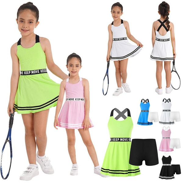 Youth Girls Tennis Dresses Golf Sleeveless Outfit School Sports