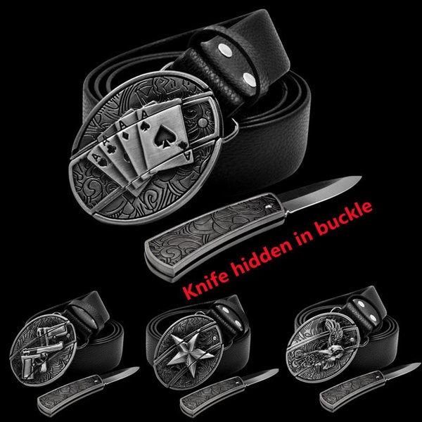 Hidden knife store belt buckles