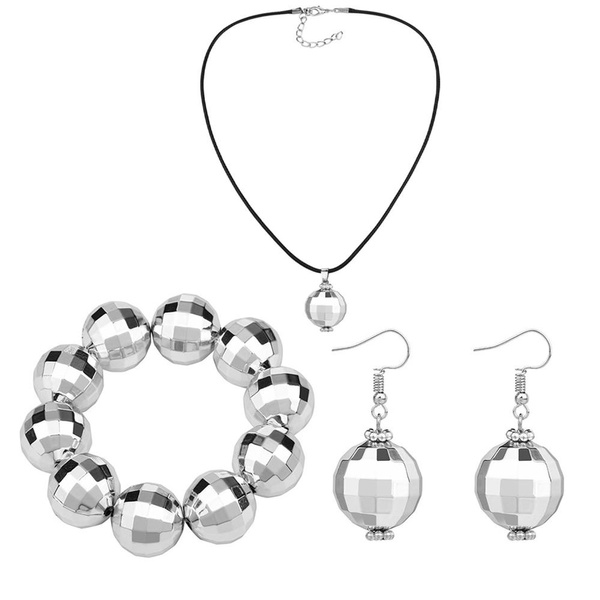 Set Di Accessori Disco Anni '70 In 3 Pezzi, Orecchini A Sfera
