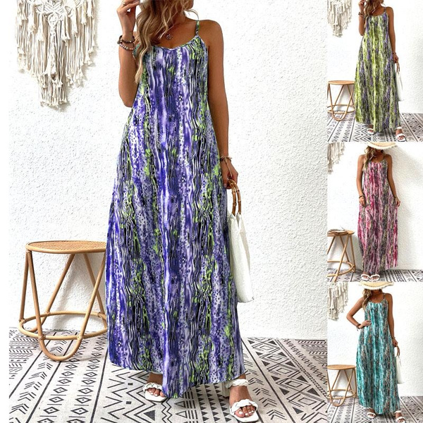 Women's Casual Spring Summer Dresses Plus Size Fashion Clothes Sleeveless  Beach Dress Off Shoulder Long Dress Maxi Dress Ladies Loose Dress Floral  Flower Printed Dress Pleated Halter Dress Spaghetti Strap Party Dress