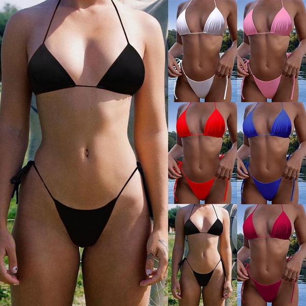 Womens String Swimsuit Strap Swimwear Triangle Bikini Halter Thong