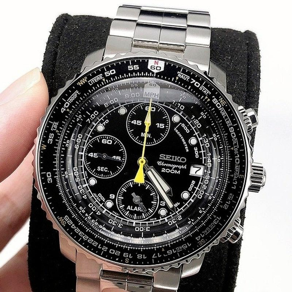 Seiko Flight Chronograph Steel Band Black Dial Men s Watch Men s