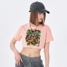 womenssummerclothe, crop top, Graphic T-Shirt, letter print