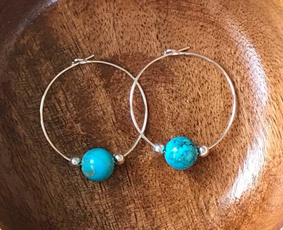 chakrahealingstone, Turquoise, Hoop Earring, Dangle Earring