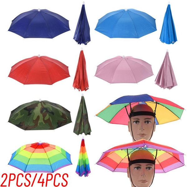2PCS/4PCS Fishing Umbrella Hat Elastic Folding Sun Shade Rain Cap Head  Umbrella Hands Free for Outdoor Camping Hiking Fishing Headwear Cap Head  Hats