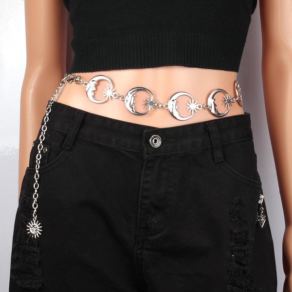 Women Fashion Belt Hip Gothic Moon Pendant Belt Female Vintage High Waist  Chain