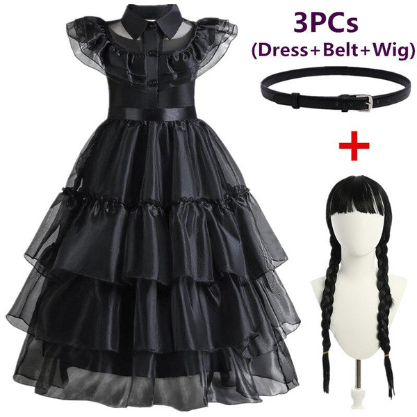 Wednesday Addams Cosplay Costume Long Party Formal Dress with Belts