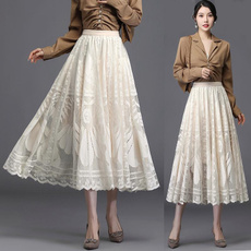 floral lace, Summer, long skirt, elastic waist