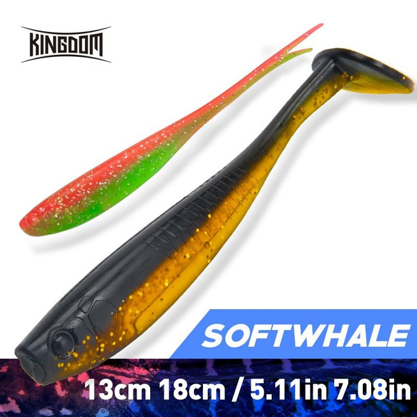 Kingdom SOFTWHALE Fishing Lures 130mm 180mm T-tail Fork Wobblers Carp  Fishing Soft Lures Silicone Artificial Double Color Baits