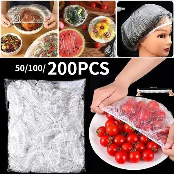 100pcs Disposable Food Cover Plastic Wrap Elastic Food Lids For Fruit Bowls  Cups Caps Storage Kitchen Fresh Keeping Saver Bag