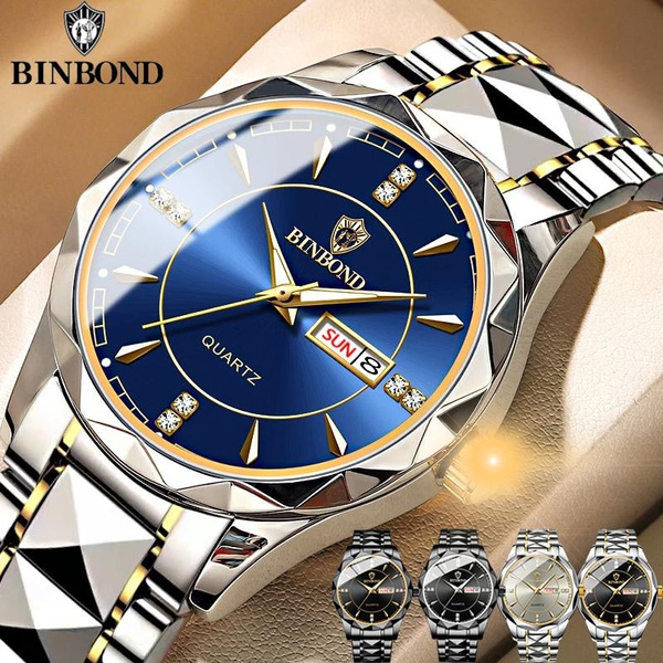 BINBOND Men's Fashion Quartz Watches Ultra Thin Diamond Stainless