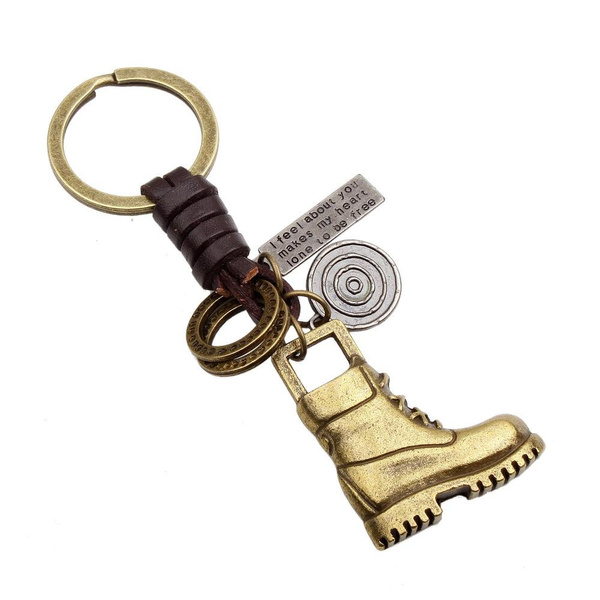 Super Car Key Rings Retro Creative Car Key Ring, Alloy Bronze Woven Leather Key Ring ...
