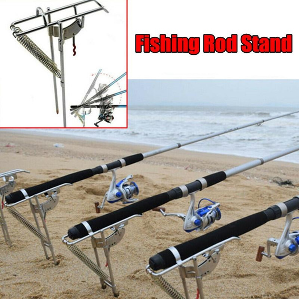 Portable Double Spring Fish Pole Bracket Fishing Rod Ground Metal Stand