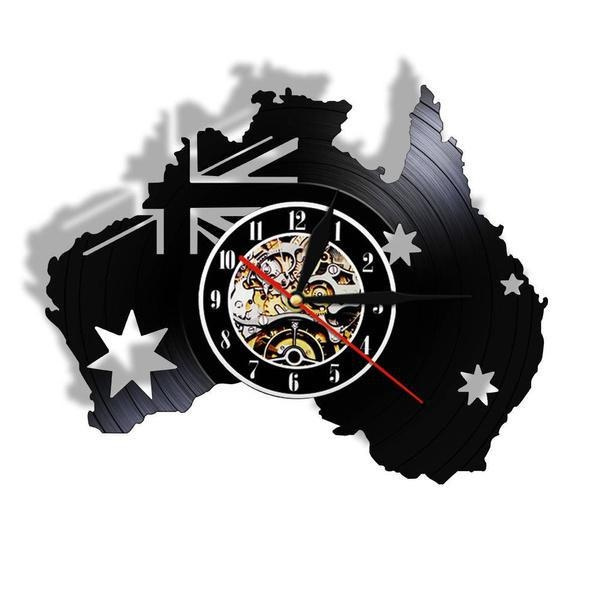 Country Map of Australia Vinyl Record Wall Clock Australia Flag Modern