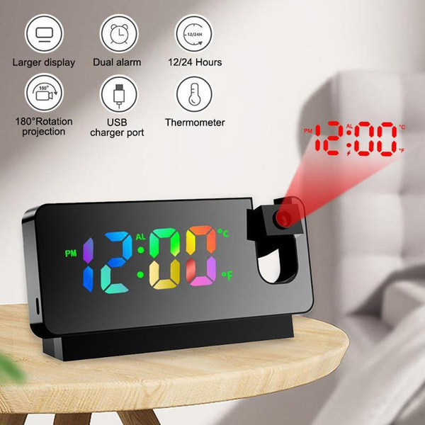 Large LED Display Digital Projection Alarm Clock Projector Clocks for Home Bedroom Bedside