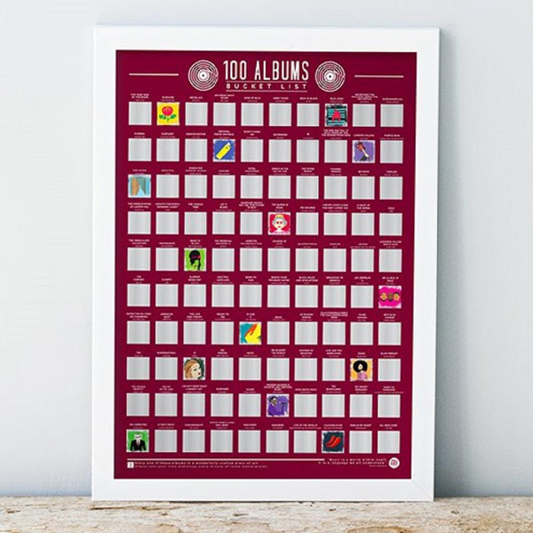 Gift Republic 100 Album Bucket List Scratch Off Poster Red Wish