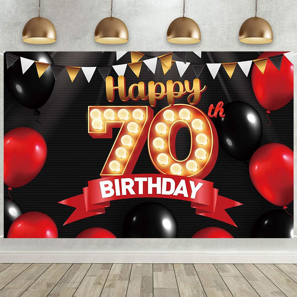 Happy 70th Birthday Backdrop Decoration Black And Red Happy 70th ...