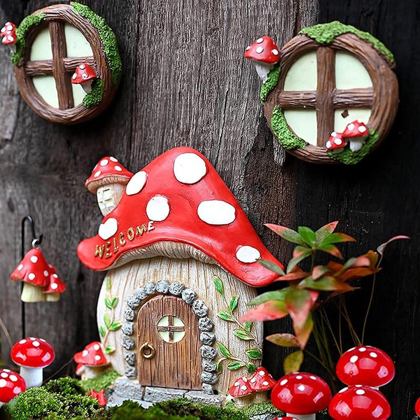 2023 New Resin Crafts Mushroom Doors Miniatures Windows Glow In The ...