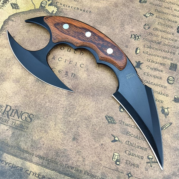 2023 Knuckle Trench Tactical Double Edge Claw Knife Wood Handle ...