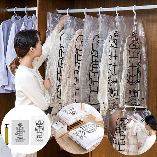 Closet Hanging Organizer Vacuum Bags, Space Saving Hanger Suit Clothes