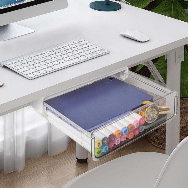 Under Desk Drawer Slide Out with Phone Stand, Clear Plastic Unde Desk