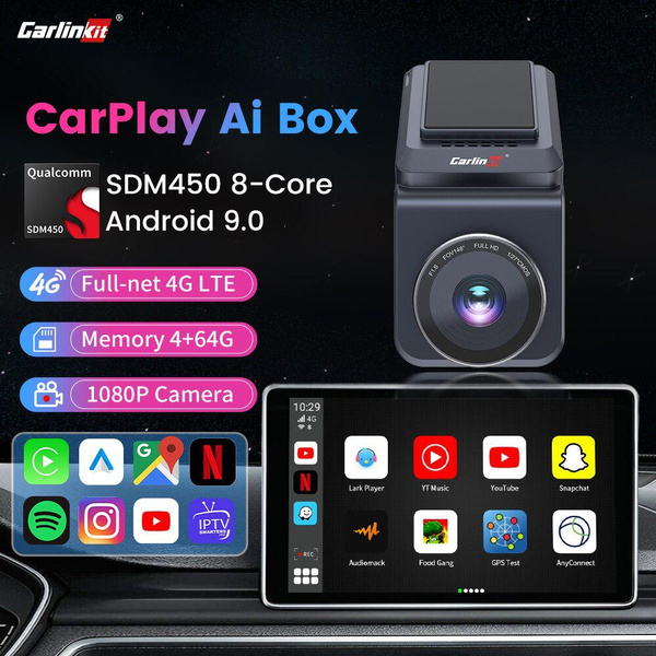 CarlinKit CarPlay Ai Box 4+64GB Android 9 Smart Dash Cam 1080P HD 4 In ...