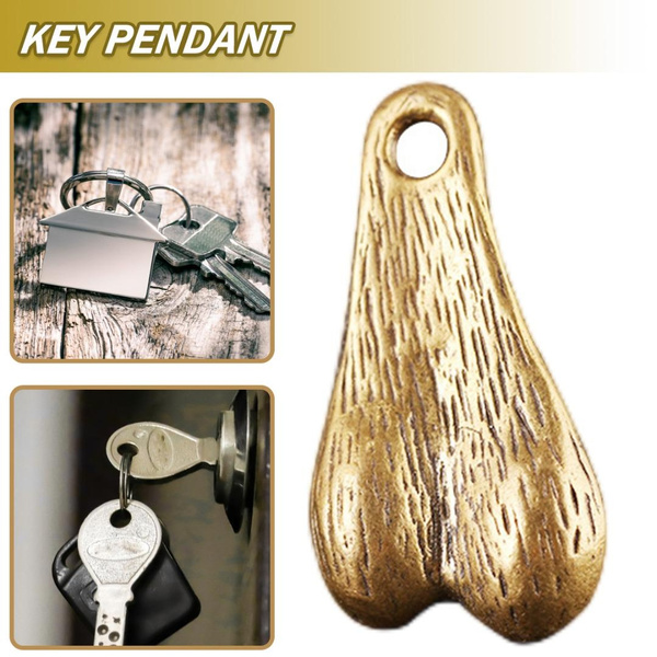 Creative Funny Brass Balls Keychain Testicle Nut Ball Shape Pendant
