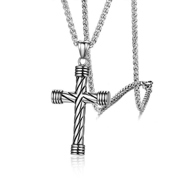 Men's Goth Stainless Steel Christian Cross Pendant Necklace Men's Chain