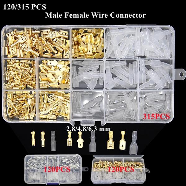 135PCS 6.3Mm Brass Male Female Wire Spade Connector Quick