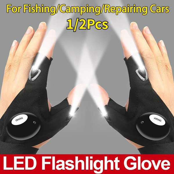 1/2Pcs LED Gloves Flashlight Outdoor Gear Rescue Fishing Camping Finger Glove lights Handmade