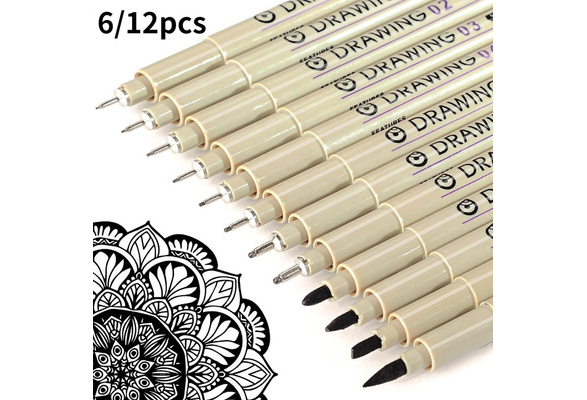 Micro Fineliner Drawing Art Pens: 6/12 Black Fine Line Waterproof Ink Set  Artist Supplies Archival Inking Markers Pigment Liner Point Journaling  Sketch Outline Manga Anime Sketching Watercolor Technical
